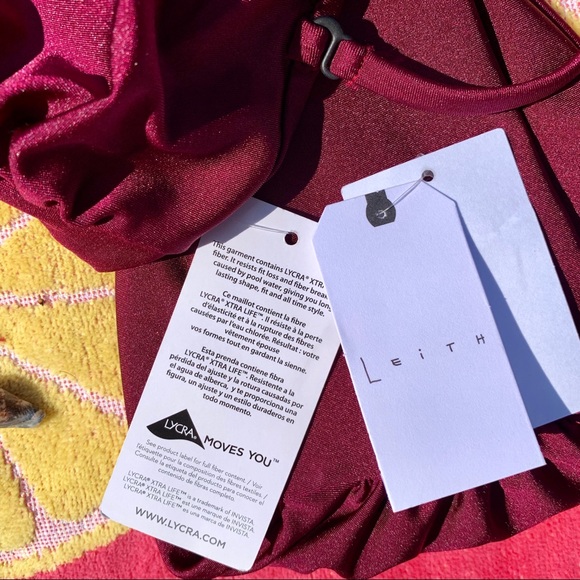 Leith Burgundy Tie Front Bandeau Bikini Top Large - Picture 6 of 8